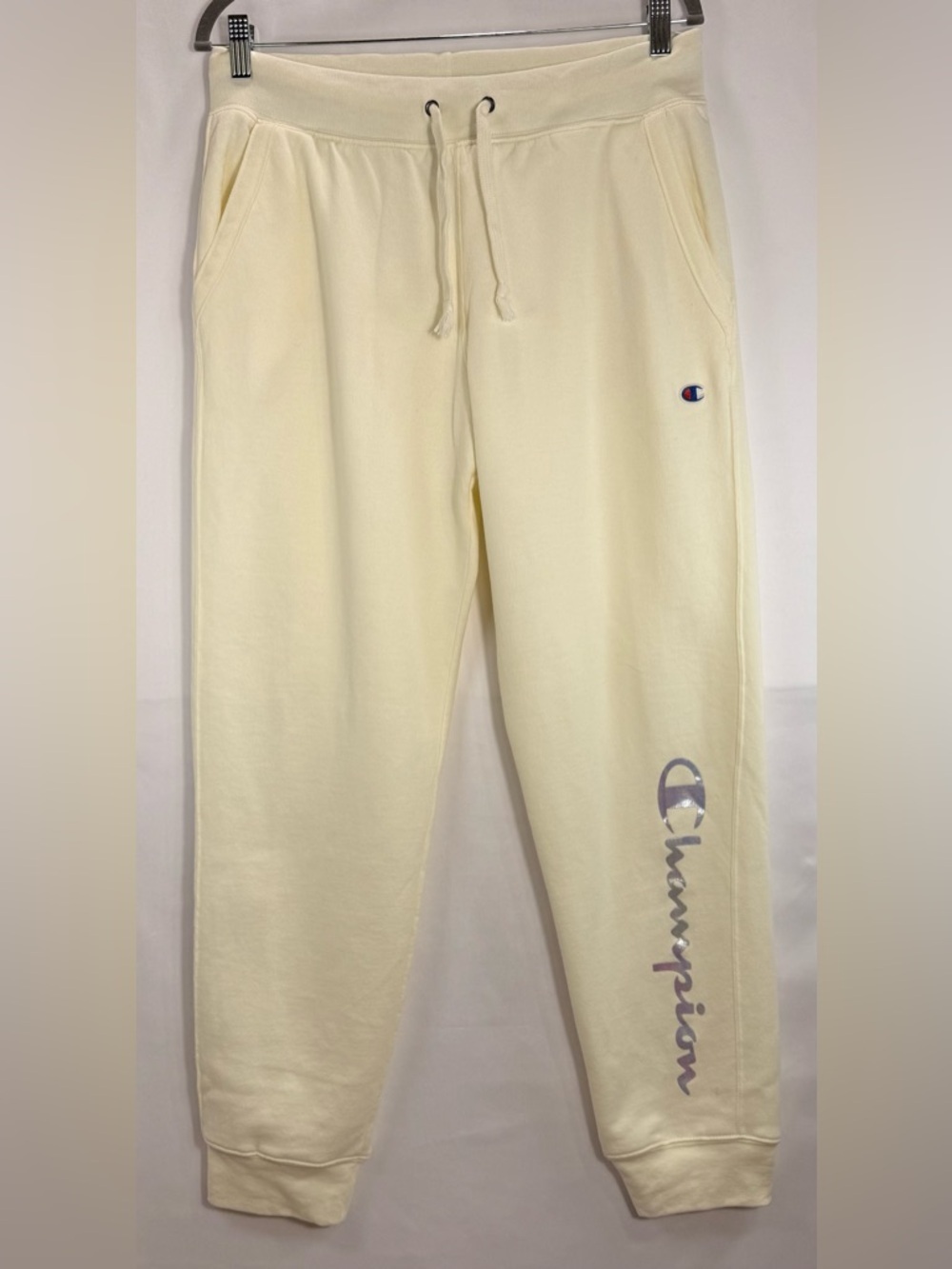 Champion Cream Jogger Sweatpants Logo Graphic Size L